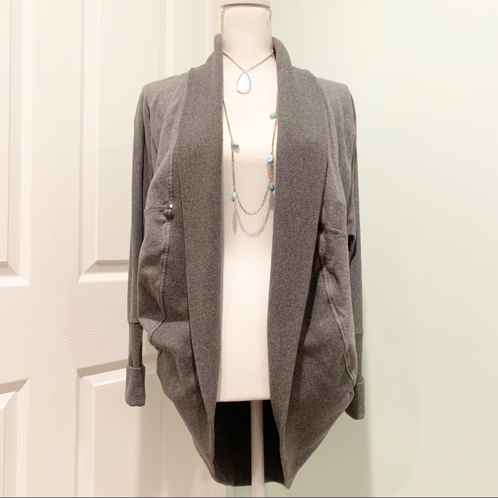 NEW Tulle Stretch Heathered Gray Open Front Knit Cocoon Cardigan XS